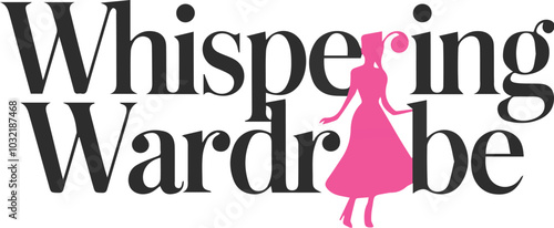 Flat design clothing logo in the style of typography named Whispering Wardrobe. Generative AI,