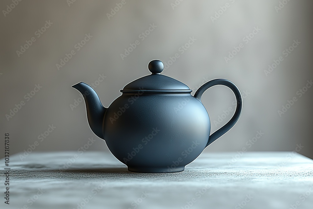 A black tea kettle sits on a table A black tea kettle sits on a table