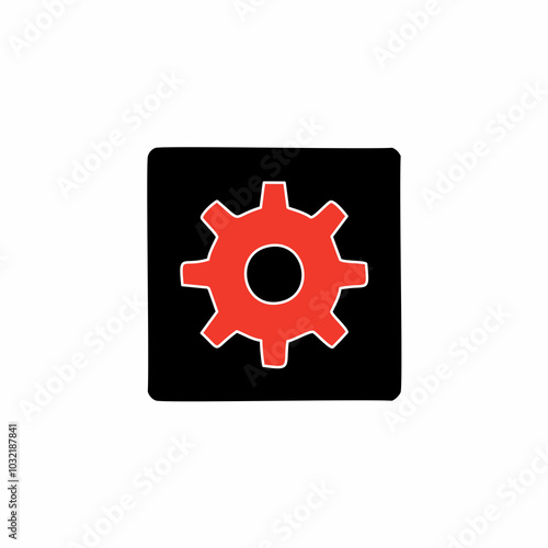 Red settings icon on black square vector illustration