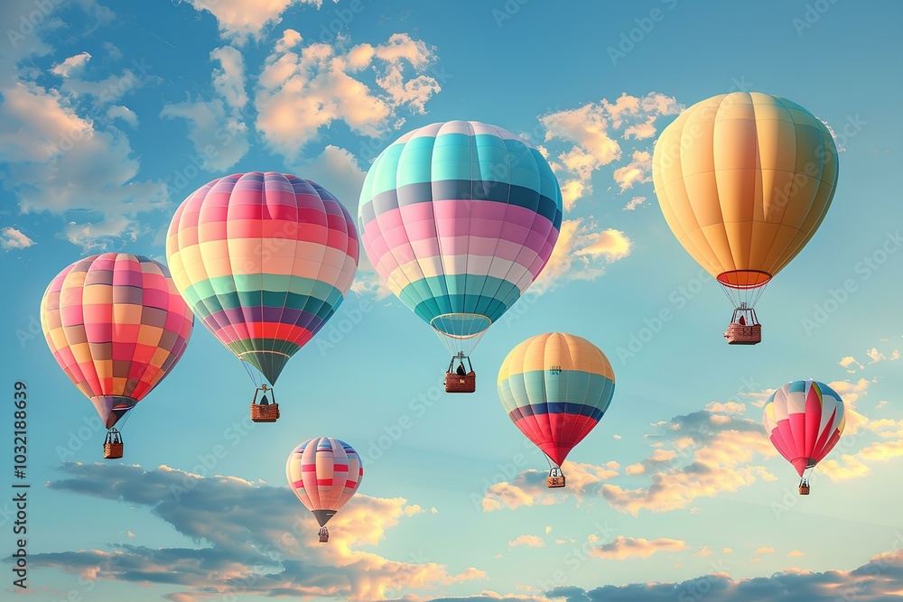 Fototapeta premium A group of hot air balloons flying in the sky
