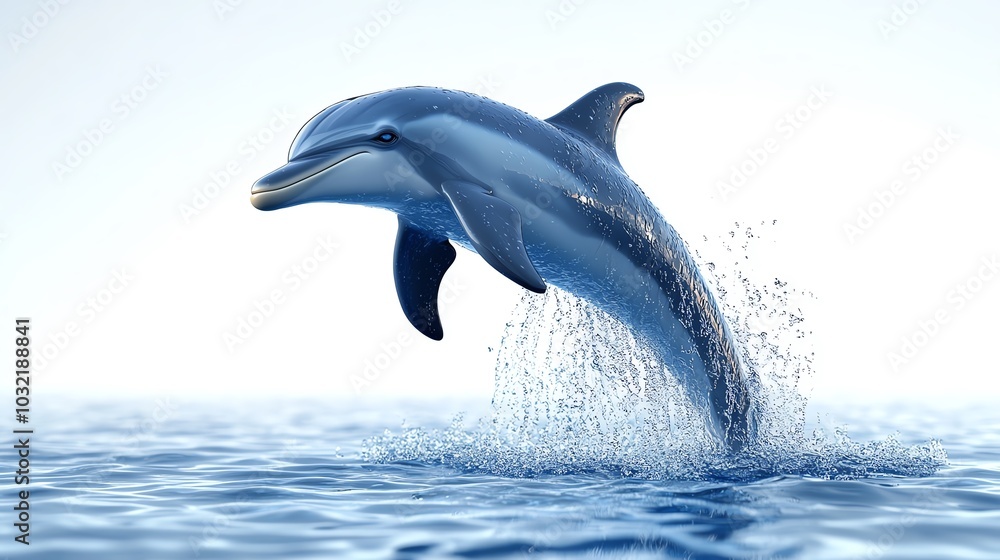 Naklejka premium 3D dolphin jumping out of water with a shocked face, white background