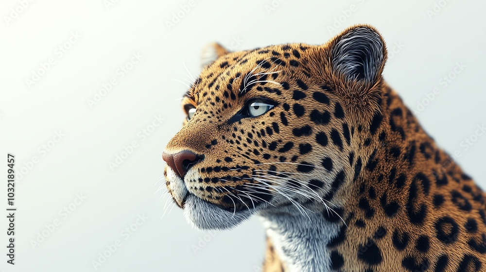 3D leopard with fur raised, caught off guard, white background 3D leopard with fur raised, caught off guard, white background