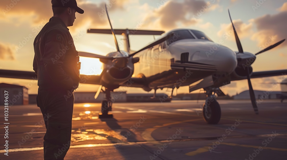 Fototapeta premium airplane at sunset