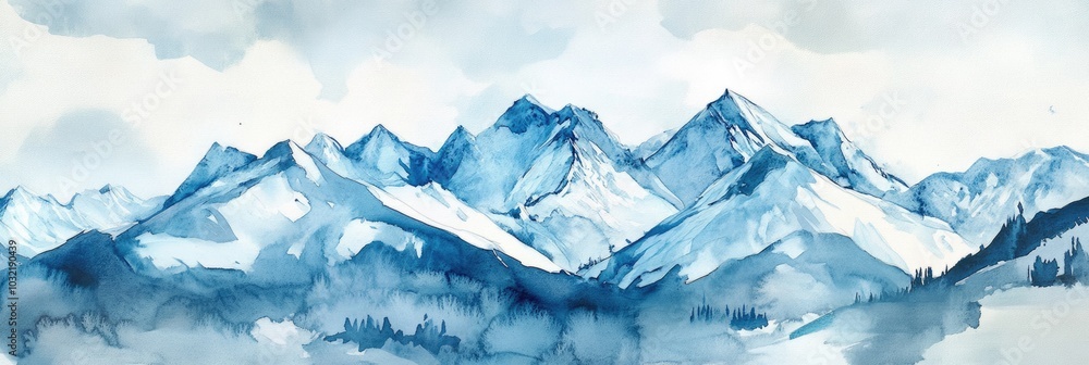 Fototapeta premium Winter Mountain Adventures: Watercolor Skiing and Snowboarding Experiences