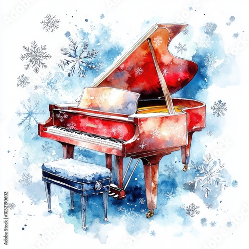 Wallpaper Mural Musical Winter Wonderland. Piano Keys and Snowflakes in Hand-Drawn Watercolor Illustration Torontodigital.ca