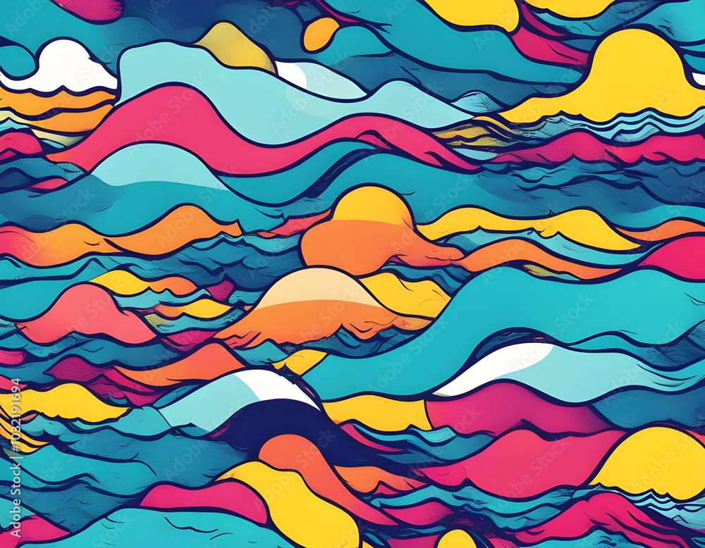 colorful ocean with cool isolated pop art style background colorful ocean with cool isolated pop art style background
