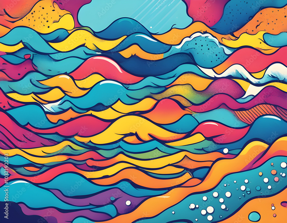 colorful ocean with cool isolated pop art style background colorful ocean with cool isolated pop art style background