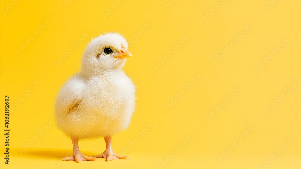 Fluffy Chick Curiously Exploring Its Pastel Yellow Surroundings Fluffy Chick Curiously Exploring Its Pastel Yellow Surroundings