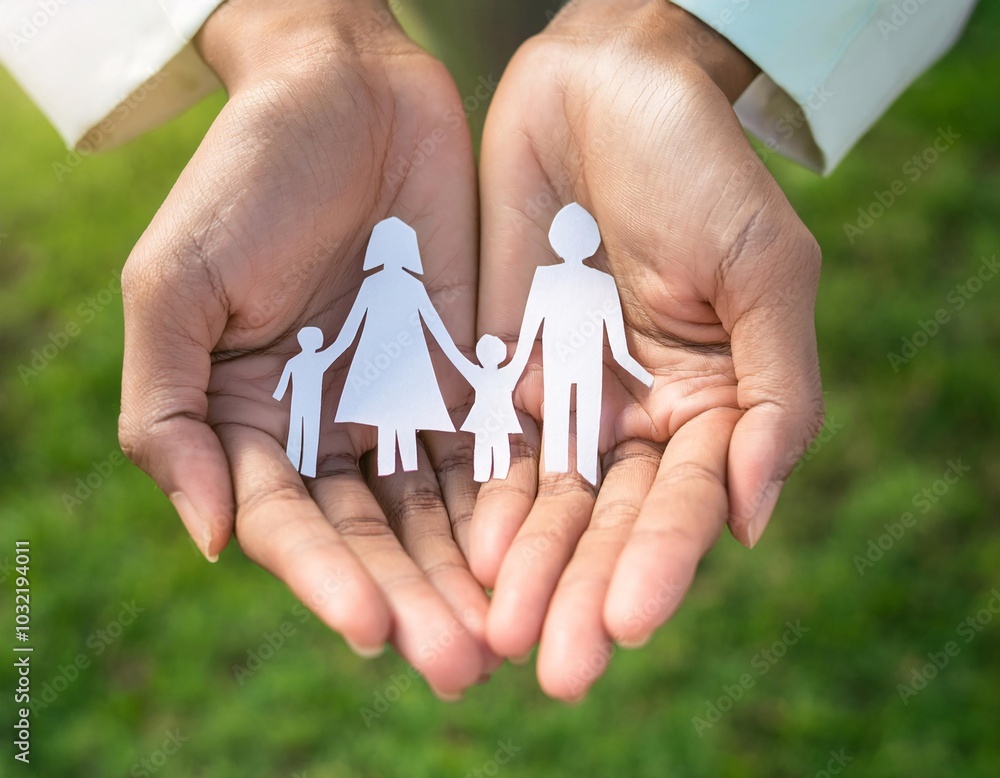 close-up of a hand holding a picture or paper depicting a family,generative ai close-up of a hand holding a picture or paper depicting a family,generative ai