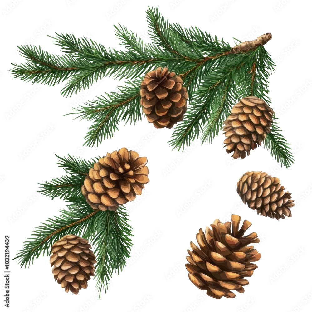 Pine branch with cones showcasing nature's beauty in detail Pine branch with cones showcasing nature's beauty in detail