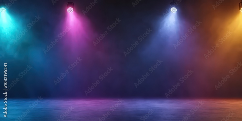 Fototapeta premium Colorful Stage Lighting with Smoke Effect