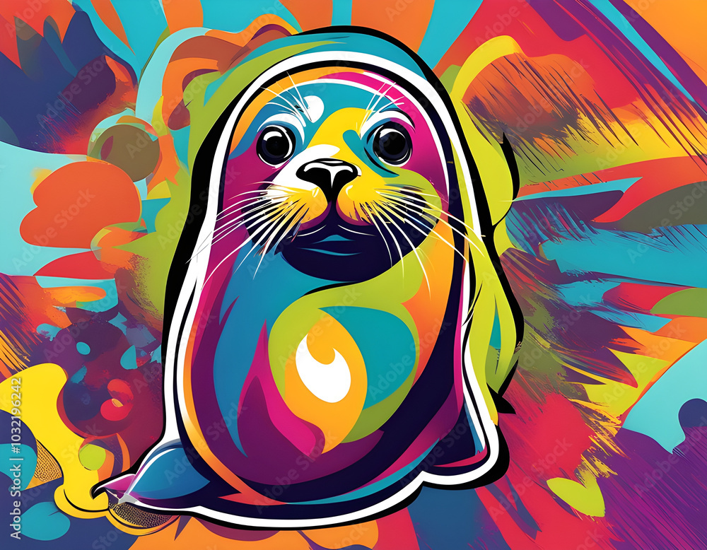 colorful seal with cool isolated pop art style background colorful seal with cool isolated pop art style background