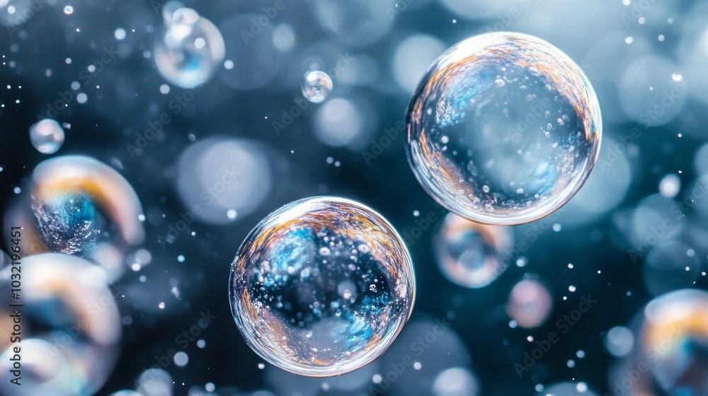 A close-up of shimmering bubbles floating in a blurred, aquatic background, highlighting their transparency and reflections. A close-up of shimmering bubbles floating in a blurred, aquatic background, highlighting their transparency and reflections.