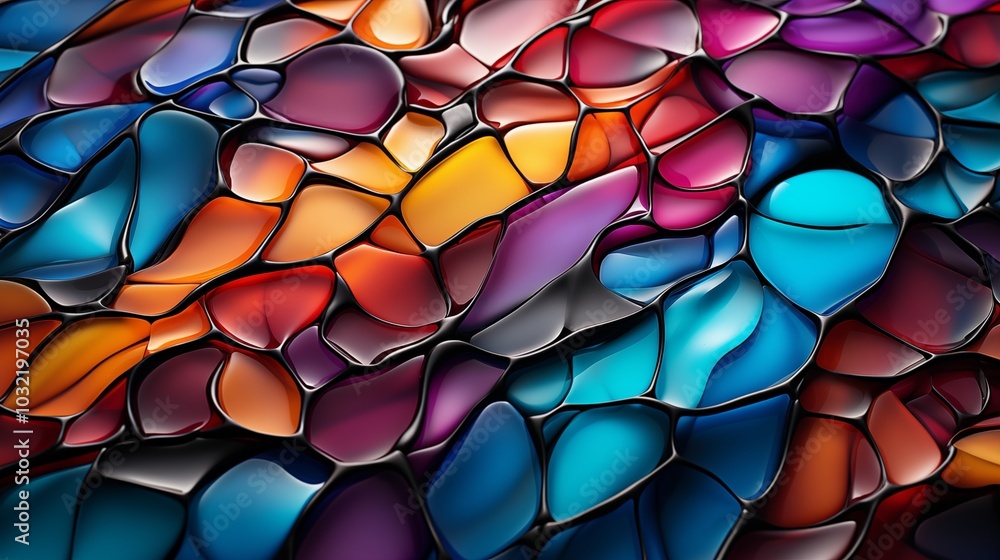 Multicolored stained glass with an irregular pattern. Multicolored stained glass with an irregular pattern.