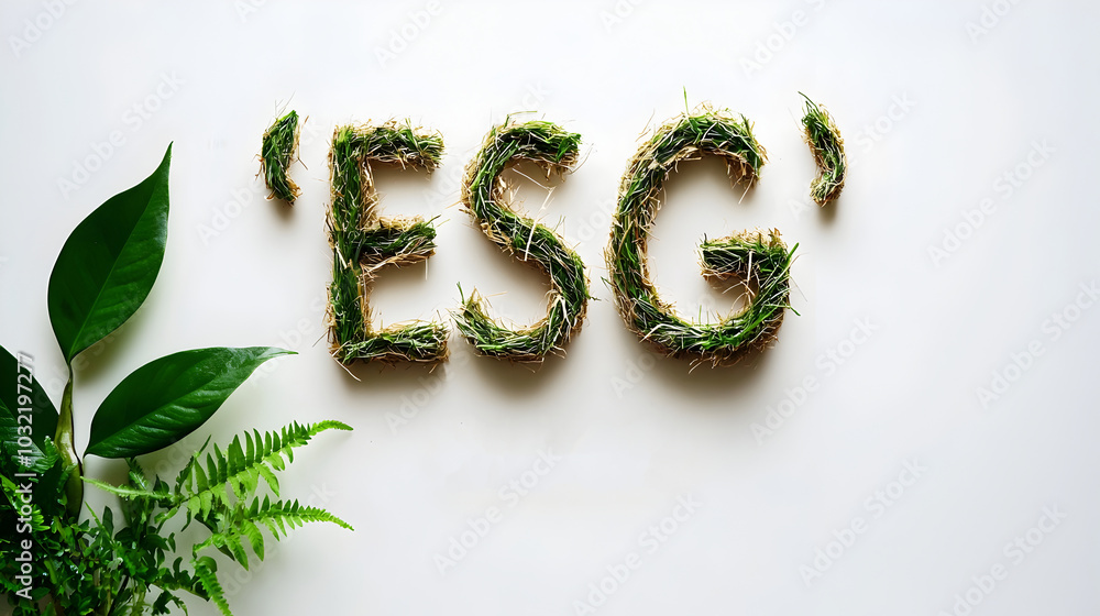 Handwritten 'ESG' Text with Organic Nature Elements for Sustainability Concept Handwritten 'ESG' Text with Organic Nature Elements for Sustainability Concept