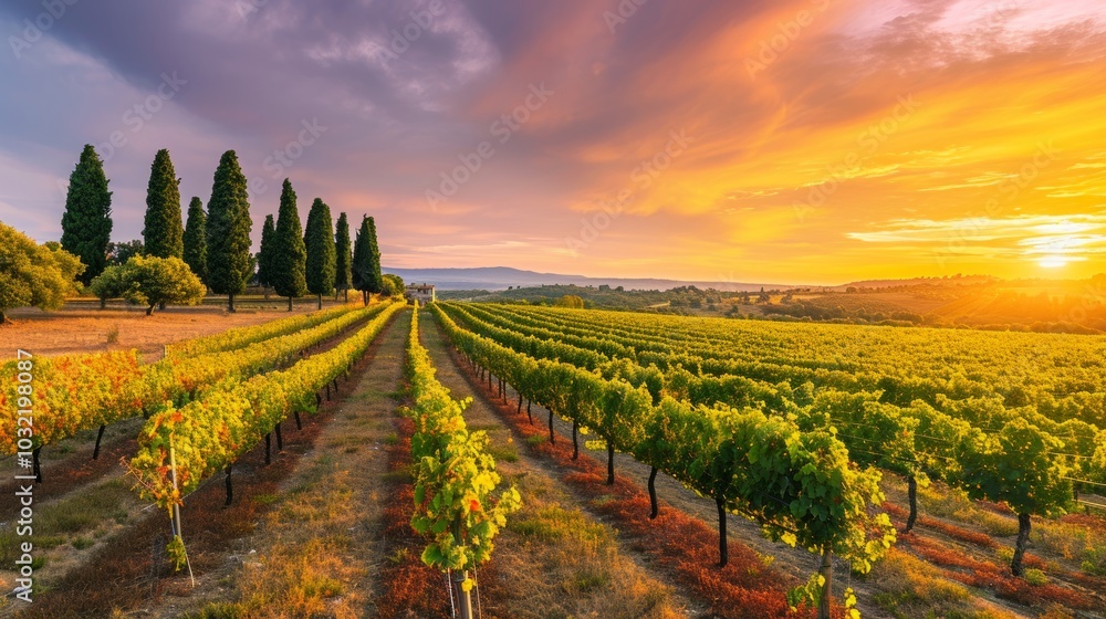 A Captivating Autumn Sunrise: Exploring Bolgheri Vineyard and Pine Trees in Alta Maremma, Tuscany A Captivating Autumn Sunrise: Exploring Bolgheri Vineyard and Pine Trees in Alta Maremma, Tuscany