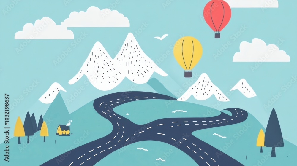 Roadmap timeline with key points, visualized as a flat design, illustrating the stages of a journey toward set goals Roadmap timeline with key points, visualized as a flat design, illustrating the stages of a journey toward set goals