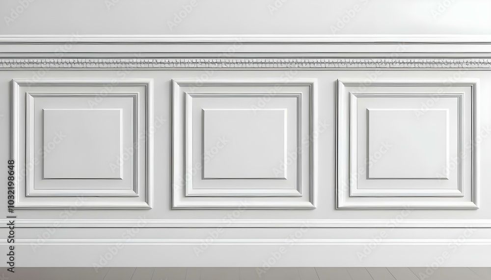White paneled wall with decorative molding. White paneled wall with decorative molding.