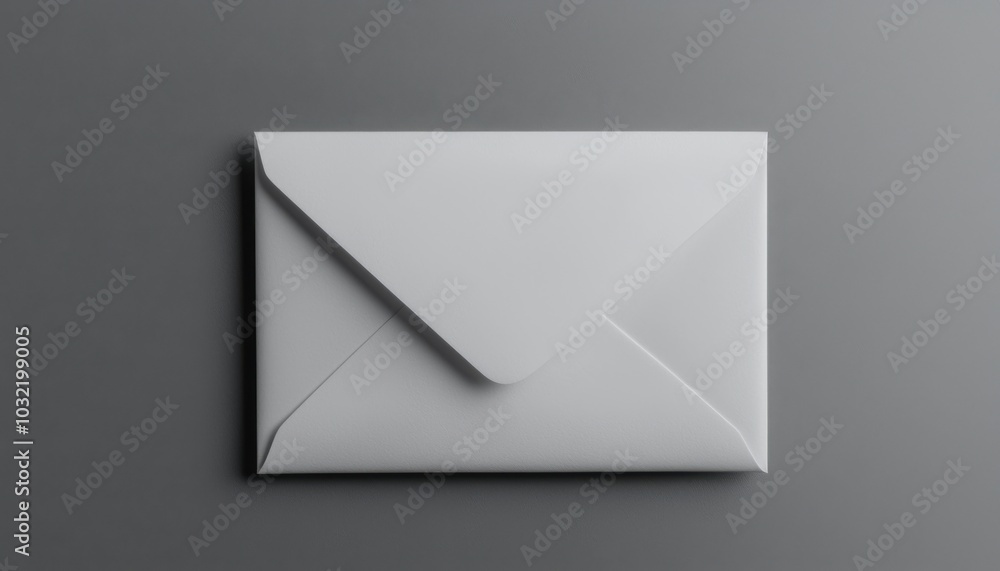A simple, closed white envelope lying flat against a gray background, suggesting communication or mailing purposes. A simple, closed white envelope lying flat against a gray background, suggesting communication or mailing purposes.
