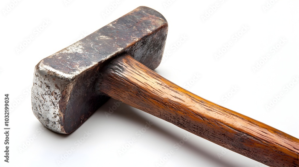Weathered Wooden Hammer on Pristine Background,Rustic Carpentry Tool Aesthetic Weathered Wooden Hammer on Pristine Background,Rustic Carpentry Tool Aesthetic