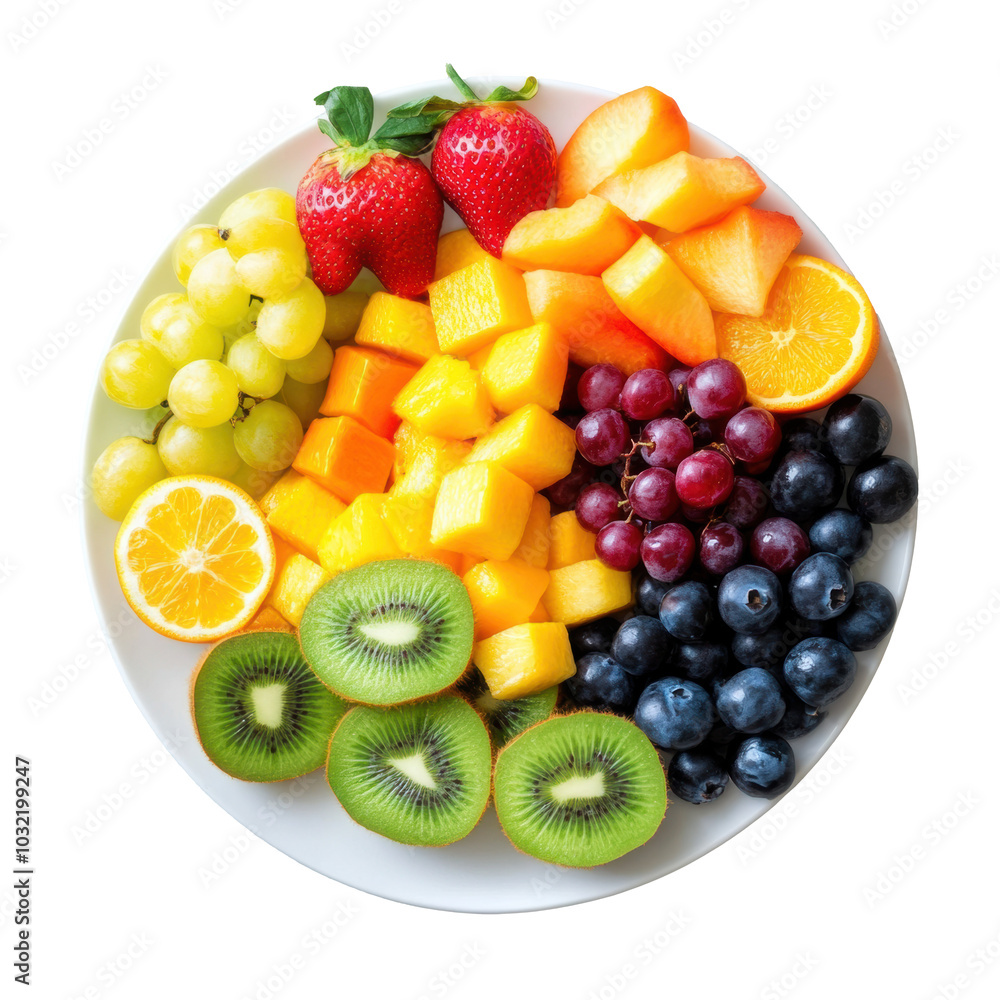 Bright fruit assortment on a white plate Bright fruit assortment on a white plate