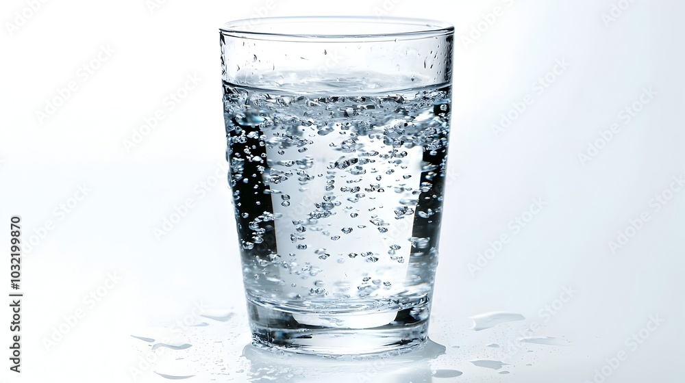 Transparent Water Glass with Minimalist Light Reflections on White Background Transparent Water Glass with Minimalist Light Reflections on White Background