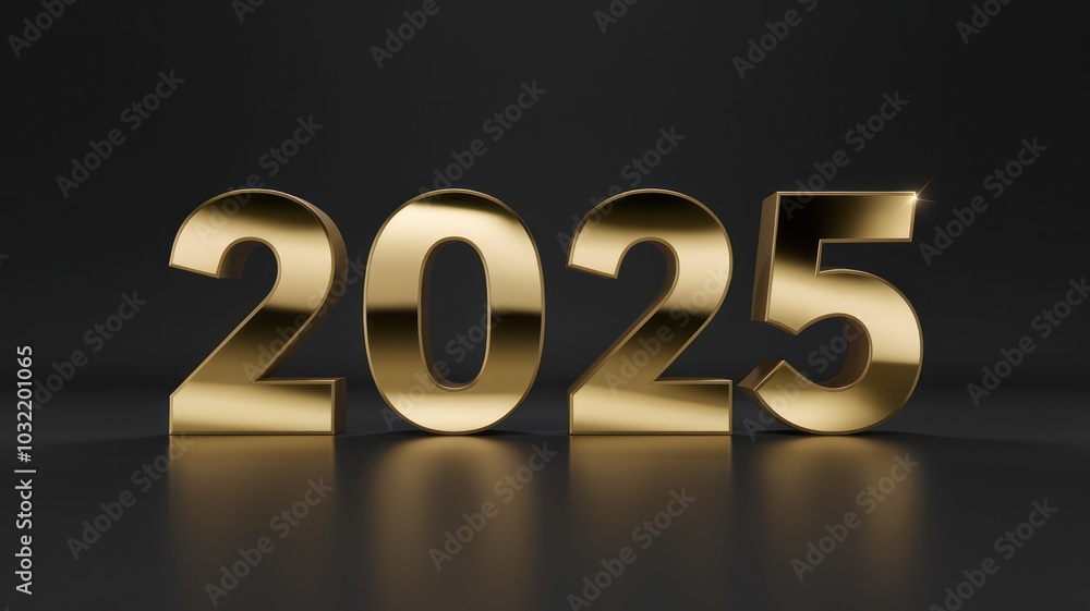 Gold 2025 numbers, modern design on dark background Gold 2025 numbers, modern design on dark background