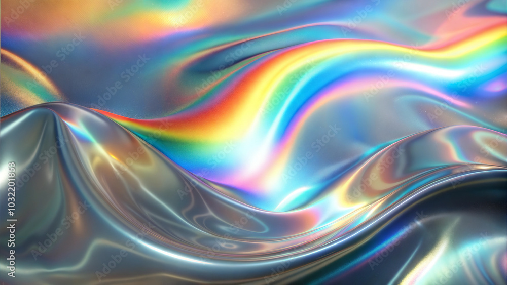 Iridescent metallic waves with vibrant rainbow light reflections. Iridescent metallic waves with vibrant rainbow light reflections.
