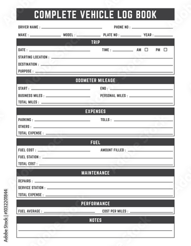 Vehicle Log Book Service Tracker Printable. 