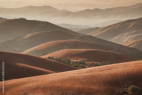 Tranquil Rolling Hills Bathed in Golden Light at Sunset