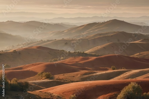 Tranquil Rolling Hills Bathed in Golden Light at Sunset