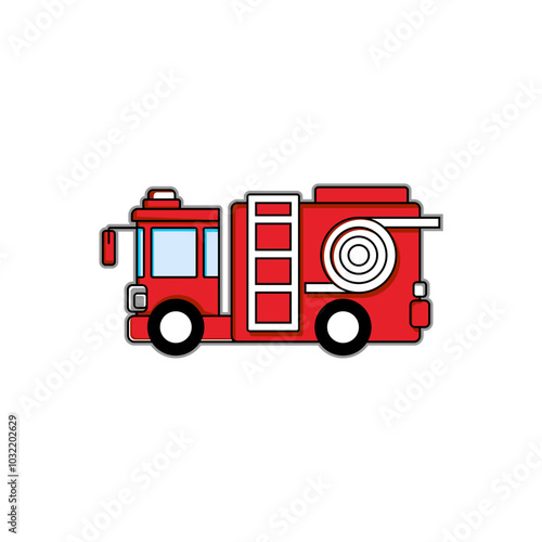 vector cartoon image of red fire engine