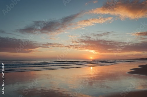 Serene Ocean Sunset with Gentle Waves and Turquoise Reflection