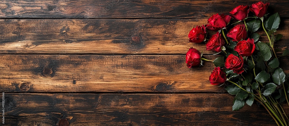 Red Roses on Wooden Background Red Roses on Wooden Background