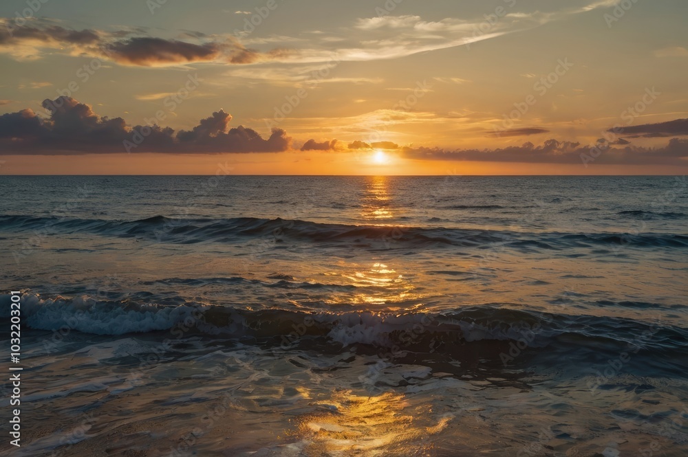 Serene Ocean Sunset with Vibrant Colors - Peaceful Waves and Dramatic Sky Serene Ocean Sunset with Vibrant Colors - Peaceful Waves and Dramatic Sky