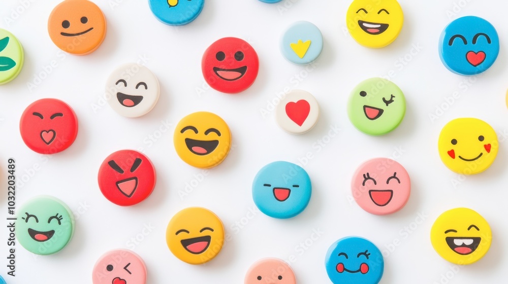 Colorful Emoji Buttons on White Background Colorful Emoji Buttons on White Background