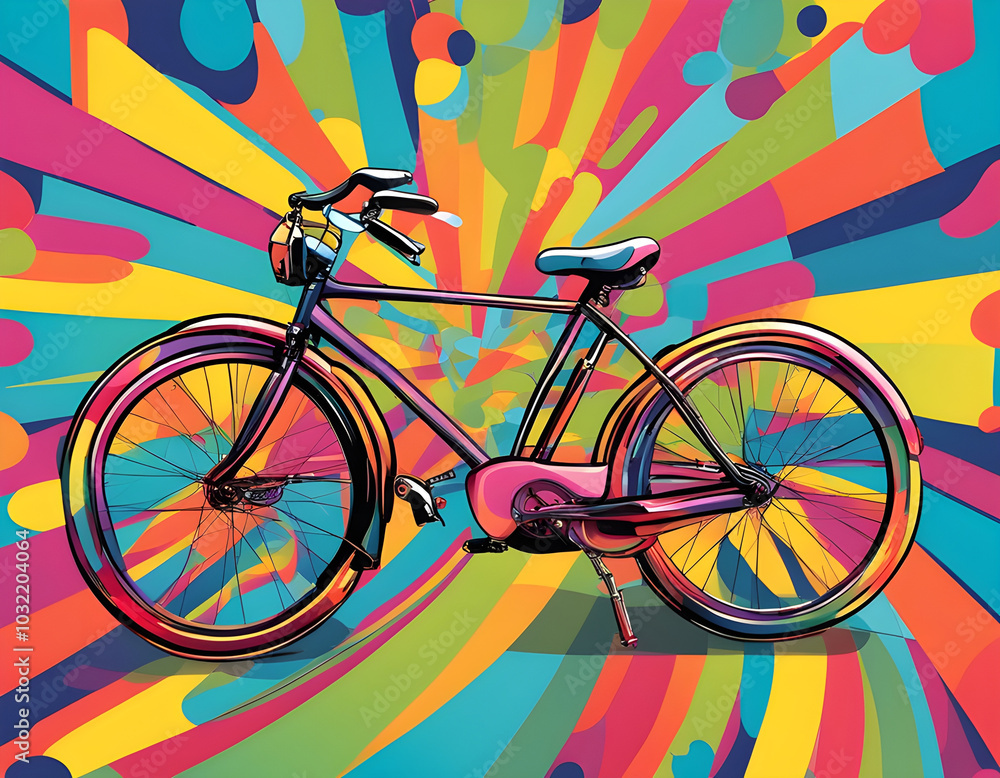 Fototapeta premium colorful bicycle with cool isolated pop art style background