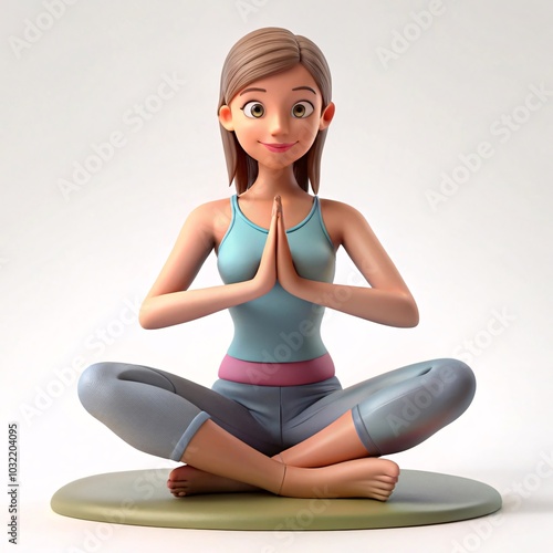 3D Serene Woman in Meditation Pose with Houseplant | Relaxation and Wellness Concept