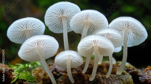 The gorgeous bonnet mushroom belongs to the Mycenaceae family of fungi and is scientifically known as Mycena renati. photo