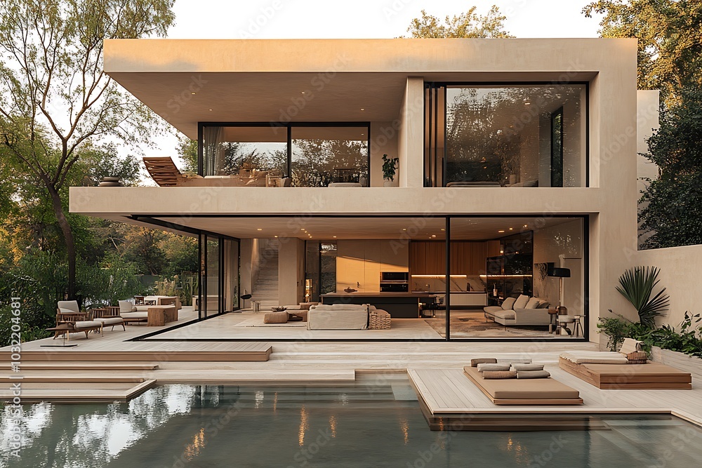 Modern house with swimming pool and green garden Modern house with swimming pool and green garden