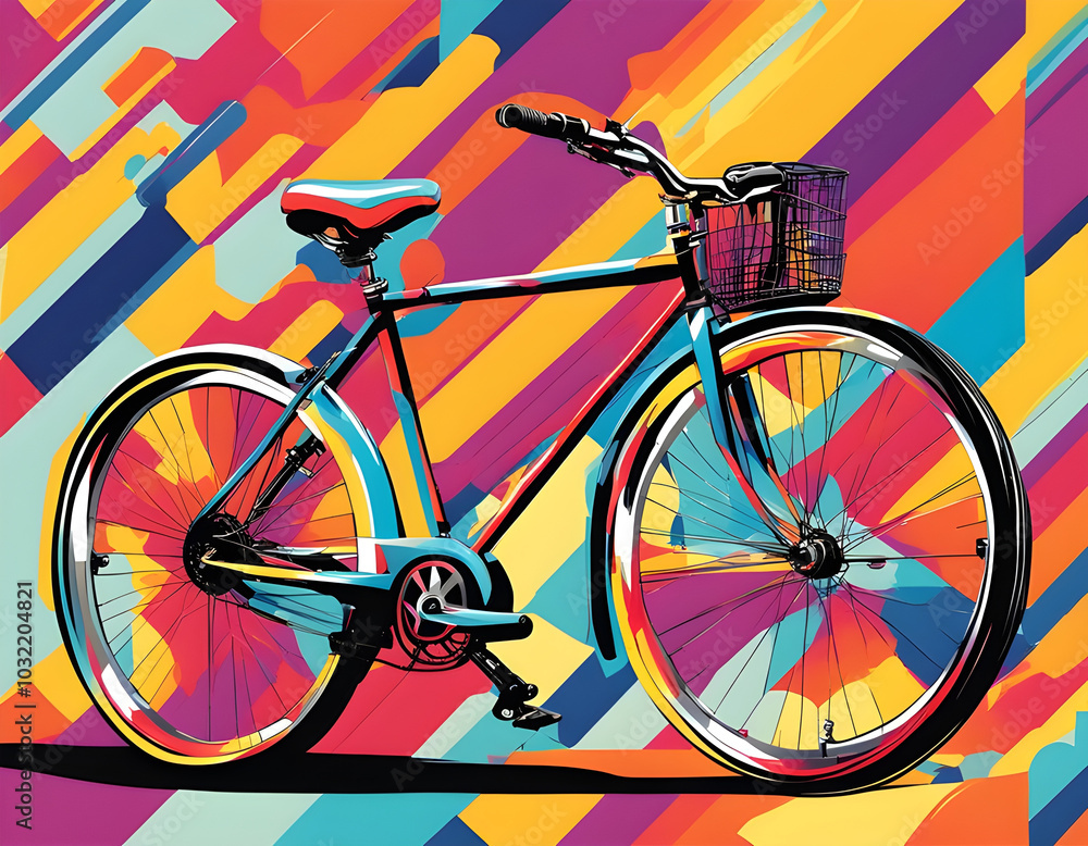 Fototapeta premium colorful bicycle with cool isolated pop art style background