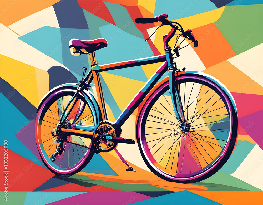 Fototapeta premium colorful bicycle with cool isolated pop art style background