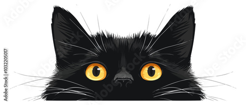 Black cat with a spooky face on a white background. Vector flat isolated.