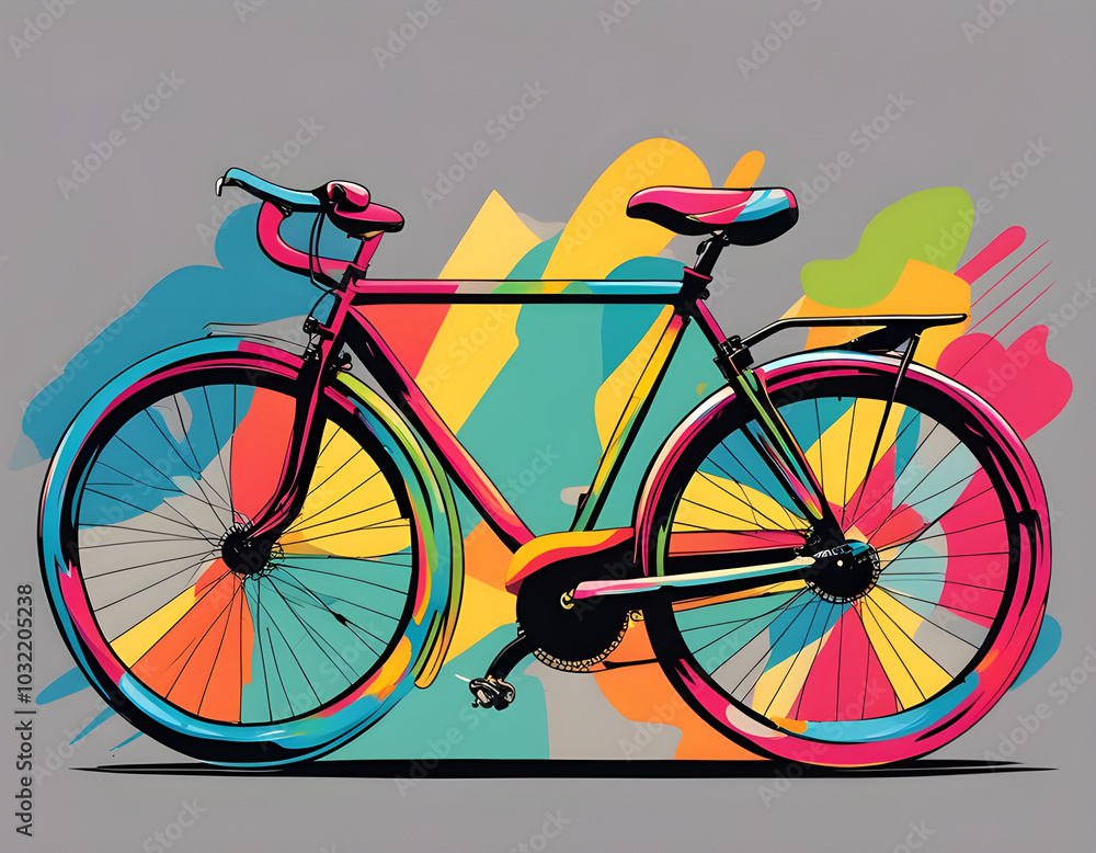 Fototapeta premium colorful bicycle with cool isolated pop art style background