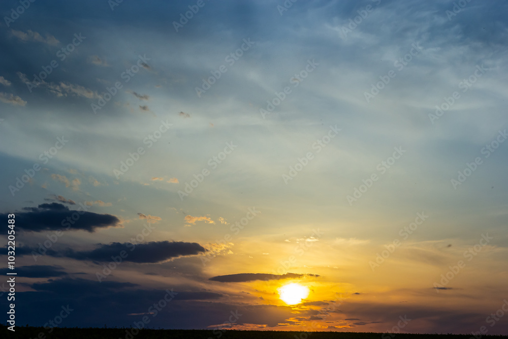 Horizon panorama and dramatic twilight sky and cloud sunset background. Natural sky background texture, beautiful color. Dark clouds, big storm and rain. Weather and nature concept Horizon panorama and dramatic twilight sky and cloud sunset background. Natural sky background texture, beautiful color. Dark clouds, big storm and rain. Weather and nature concept