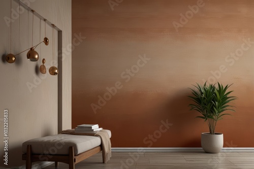 Modern Living Room with Warm Gradient Wall - Stylish Furniture and Cozy Atmosphere