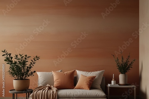 Modern Living Room with Warm Gradient Wall - Stylish Furniture and Cozy Atmosphere
