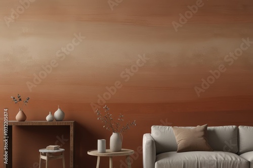 Modern Living Room with Warm Gradient Wall - Stylish Furniture and Cozy Atmosphere