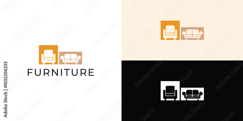 Naklejka premium Furniture Logo. Interior Sofa Chair. Furnishing Interior Logo Design Template.