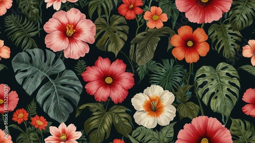 Vibrant Tropical Hibiscus Floral Pattern